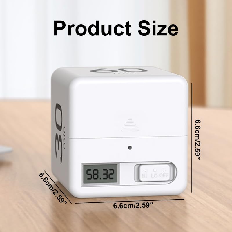 Gravity Sensor Flip Cube Timer Countdown Reminder Doing Time Management for Kitchen, Bedroom, Office, Living Room, Desk 15-20-30-60 Minutes (White) - color: White