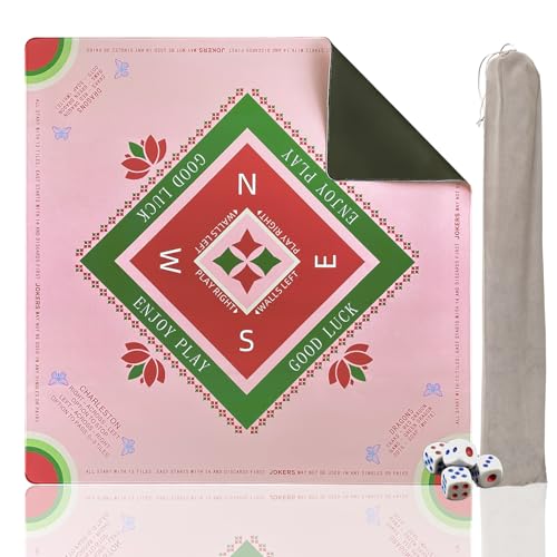 Mahjong Learning Mat with Rules 31" x 31", Anti-Slip Noise-Reducing American Mahjong Table Mat & Cover with Grey Carry Bag for Poker, Card, Board & Tile Games - color: Coral Lotus