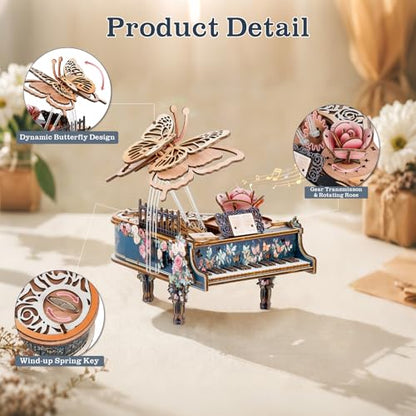 3D Puzzles for Adults, 3D Wooden Puzzle-Magic Piano, Mechanical Model Kit Music Box, DIY Wooden Model Building Hobby Gifts for Men Women, Birthday Gift for Music Box Puzzle Lover - color: Magic Piano