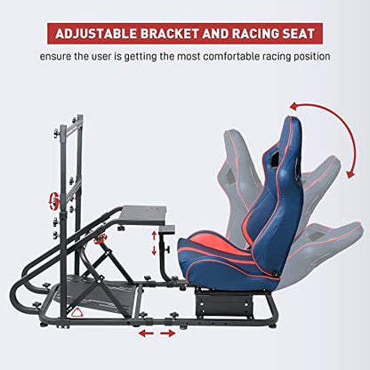 WTRAVEL Racing Simulator Cockpit with Adjustable Wheel Stand and Racing Seat for All Logitech G920|G25|G27|G29| Thrustmaster | Compatible with Xbox, PS4, PS5, PC Platforms (Blue+Red) - color: Blue+red