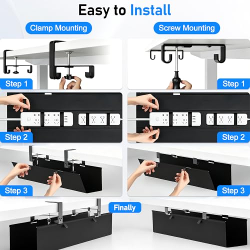 36" Under Desk Cable Management Tray, No-Drill Clamp-On Under Desk Cord Management for Desk, Anti-Sag Fabric Wire Management for Power Strips, Cable Raceways Tray Cord Hiders for Office/Home (Black)