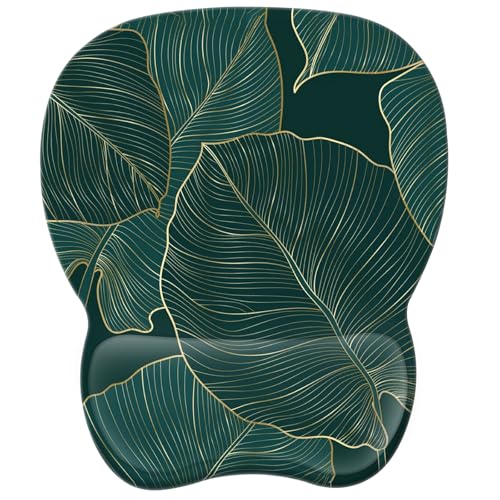 EooCoo Ergonomic Mouse Pad with Wrist Rest, Memory Foam Support Mousepad | Non-Slip Base for Computer, Cafe, Home & Office, 9.64 x 8.26 in Office Desk Accessories, Carpal Tunnel Relief - color: Green Leaves