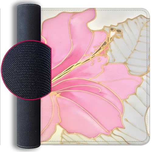 Abstract Floral Mouse Pad Desk Mat,Pink and Gold Extended Gaming Mouse Pad with Stitched Edges,Non-Slip Waterproof Rubber Base for Office,Computer,Keyboard,Laptop and Home Desk Pad(27.5X11.8 in) - color: Abstract Flower Pink and Gold