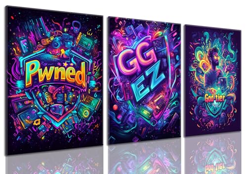 God-Tier Gamer Framed Wall Art Set of 3, 16x24 inch | Gaming Room Wall Decor, Bold Gamer Quote Poster Set, Teen Boy Bedroom - color: God-tier, size: 16"x24" Canvas