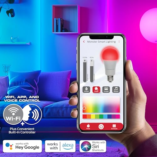 Monster Smart RGB+IC LED Strip Lights 25ft – Sound Reactive Strip Lights for Bedroom, App & Voice Control, RGB Light Strip for Room, Alexa Google Home, Razer Chroma Sync - 230 RGB+IC LED Lights - size: 25ft