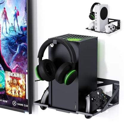 Wall Mount for XB Series X/S with 2 Headset Stand, Luckit Metal Wall Mount Kit Compatible with XB Series X/S Console and Dual Controller Accessories, Efficient Ventilation Design Wall Shelf - size: Wall Mount