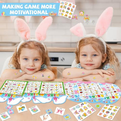 Lonfliness 39Pcs Easter Bingo Game for Adults Kids 24 Players Easter Bunny Egg Shape Bingo Game Cards with Reward Stickers for Family Friends Large Group Activities Happy Easter Spring Party Favors - style: Easter