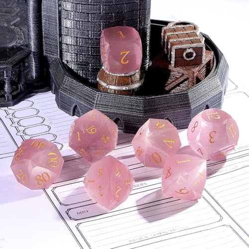 Pink Cat's Eye Dice Set, 7-Piece Handcrafted Polyhedral Dice with Gold Engraving, Ideal for D&D, RPG, MTG&Tabletop Games, Gift Box Included (Cat's Eye - Pink) - color: Cat's Eye - Pink