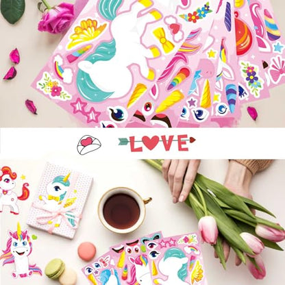 Make Your Own Unicorn Stickers, Make a Face Sticker, Unicorn Stickers | 24 Sheets for Kids Bags Birthday Party Favors Classroom Craft Activities - style: Unicorn