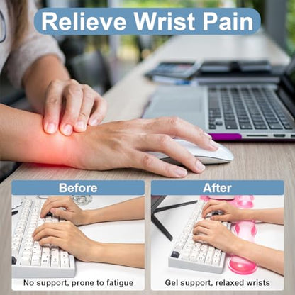 Gel Wrist Rest for Keyboard and Mouse - Ergonomic Pink Mouse Pad with Wrist Rest Support Non-Slip Base for Latop/Desktop/Office Home - color: Pure Pink, style: Wave Shape