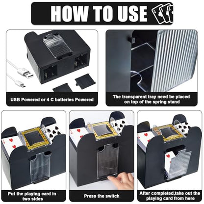Aoriher Blackjack Game Combo Set, Include Blackjack Layout Felt,Shoe 6 Deck Automatic Card Shuffler Discard Holder Trays and 10 Cut Cards for Casino, Party Night(Black) - color: Black