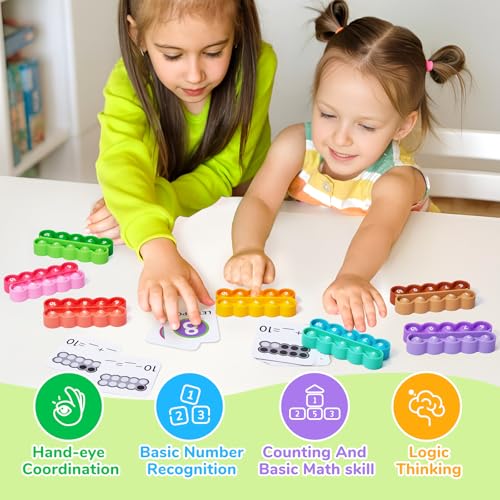 JoyCat 8 Ten Frame Math Manipulatives with 20 Task Cards, Ages 3-5 | Ten frame manipulatives with task cards suit preschool counting centers, small groups and home practice