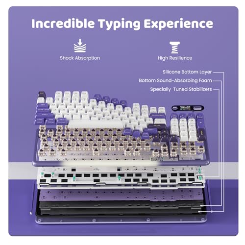 KZZI Z98 Wireless Mechanical Keyboard, Smart Display & Knob, BT5.0/2.4GHz/USB-C, Hot Swappable Custom Keyboard, Pre-lubed Linear Switches, Gasket Mount, RGB Creamy Gaming Keyboard - color: Purple, size: Linear Rain Switch