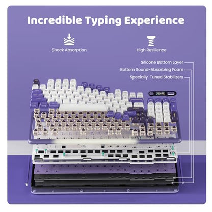 KZZI Z98 Wireless Mechanical Keyboard, Smart Display & Knob, BT5.0/2.4GHz/USB-C, Hot Swappable Custom Keyboard, Pre-lubed Linear Switches, Gasket Mount, RGB Creamy Gaming Keyboard - color: Purple, size: Linear Rain Switch