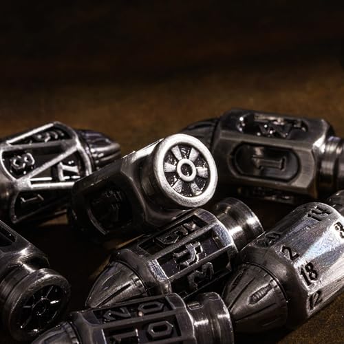 UDIXI Metal DND Dice Set, D&D Solid Polyhedral Bullet Metal Dice Set Nickel | 7PCS, Cool Design, Magazines Container and PU Leather Bag, for Dungeons and Dragons Role Playing Games and Tabletop Games RPG - color: Ancient Silver