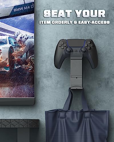 MoKo Controller Wall Mount, Dual Gamepad Headphone Hanger for PS5 Xbox | Holds 2 controllers and one headset, saves desk space, fits PS5 PS4 Xbox Switch Steam Deck and most gamepads - color: Clear