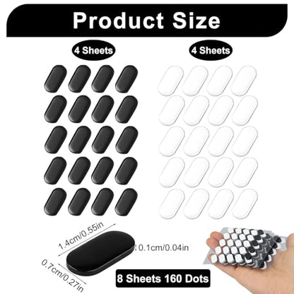 160 Dot Mouse Skates, Universal Glass Mouse Skates for Gaming Mice, Custom Glide and Control Dots for Esport Players, Smooth Movement on Cloth and Glass Mouse Pads (Black & White) - size: 7x14mm White & Black