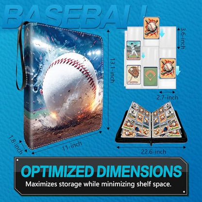 Baseball Card Binder with Sleeves, 9-Pocket Portable Card Protectors Album Holder Book with Zipper, Fits 900 Cards with 50 Removable Sleeves, Baseball Cards Display Storage Carrying Case -XS - color: Bangqiu-XS-900 cards