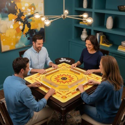 Neoprene Mahjong Mat with Rules, 33 x 33 in, Non-Slip, Yellow | Noise-reducing table mat with carrying bag and 3 dice; for poker, cards, board games, tile games and dominoes - color: 33" Yellow, size: 33"