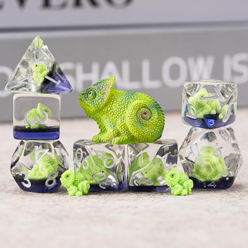 Resin Sheep Dice Set,Polyhedral Dice Sheep Inclusion Dice,RPG D and D Dice Set for Role Playing Games for 15 Years and Up - color: Lizard