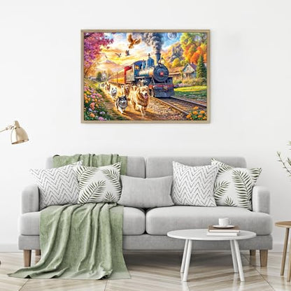 Puzzles for Adults 1000 Pieces,Happy Train Jigsaw Puzzle with 1:1 HD Poster, Perfect Interlocking No Dust, Stress Relief Ideal Gift for Family Games - color: Happy Train