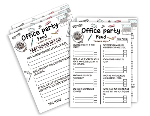 Tuyashua Office Party Feud Games, Work Party Games, Team Building Group Office Game, Great for Coworker Game or Adult Trivia - 30 Office Feud Cards and 3 Fast Money Round Cards (03)