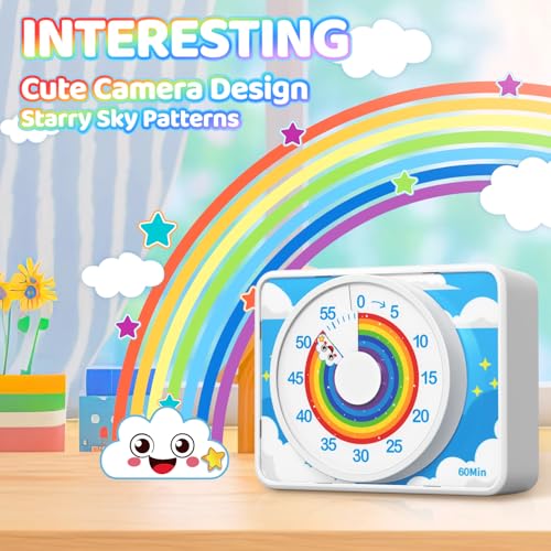 VOCOO Visual Timer for Kids - 60 Min Rainbow Countdown Clock for Classroom & ADHD - color: White