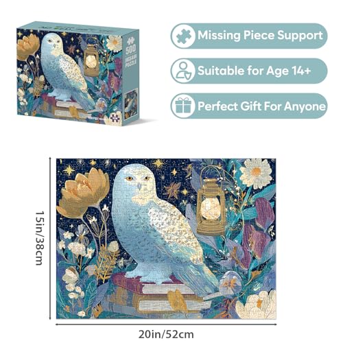 Owl Puzzle for Adults 500 Pieces, Mystical Night Owl Jigsaw Puzzle with Flowers & Lantern, Fantasy Animal Puzzles for Seniors Teens, Relaxing Easy Puzzles, Unique Art Family Game Great Gift Idea - style: Owl Puzzle