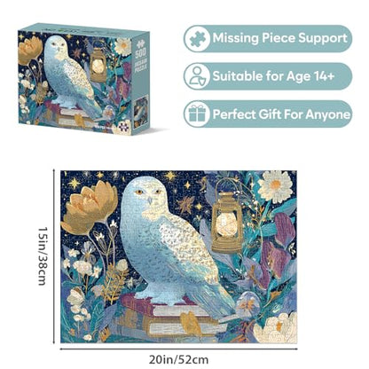 Owl Puzzle for Adults 500 Pieces, Mystical Night Owl Jigsaw Puzzle with Flowers & Lantern, Fantasy Animal Puzzles for Seniors Teens, Relaxing Easy Puzzles, Unique Art Family Game Great Gift Idea - style: Owl Puzzle