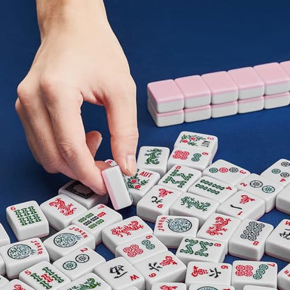 American Mahjong 타일 전용, 마작 세트, 골든 주사위 포함, 여행용 블루 타일 166개(타일 핑크) - color: 핑크