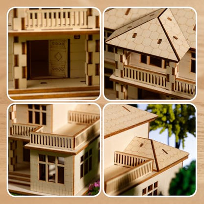 3D Wooden Puzzle for Adults, Villa Model Kit, DIY Building Puzzle | Miniature building kit, home office decor, stress relief craft, screen-free hobby, gift for friends/teens/DIY lovers - style: Two Layers