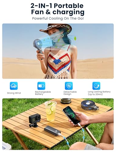 HandFan 5200mAh Portable Handheld Fan Rechargeable - 3 Speeds Foldable Personal Cooling, 2-IN-1 Hand Held Fan Battery Operated, 20H Runtime for Disney/Travel/Summer/Concerts/Women (Black&Blue) - color: Blue‑Blade Matte Black
