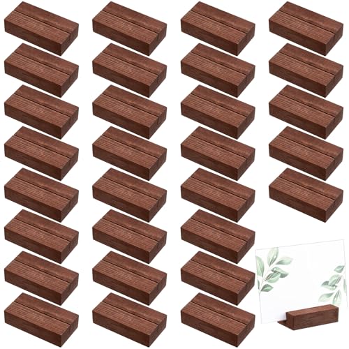 Blosssound 24 Pcs Wood Place Card Holders,3 x 1.6 x 0.8 Inches,Brown | Table Number Stands Wedding Party Events, Name Display Holders Restaurant Office, Wooden Bulk Pack Exhibition Business Decor - color: Brown, size: 3 x 1.6 x 0.8 Inches