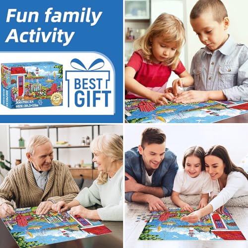 300 Pieces Puzzles for Adults,Seaside Garden House 300 Pieces Large Puzzle for Adults Seniors,Coastal Lighthouse Jigsaw Puzzle for Kids Ages 8-10,Challenging Family Games, 20.5 x 15 in - style: Garden House