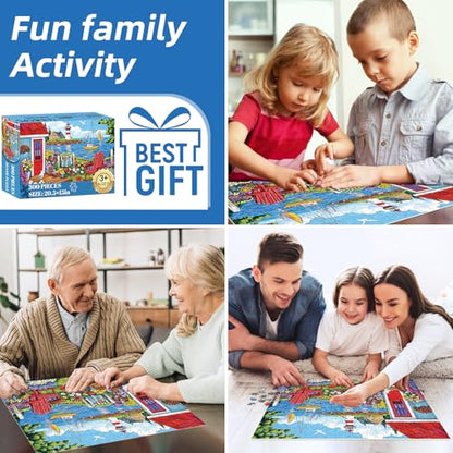 300 Pieces Puzzles for Adults,Seaside Garden House 300 Pieces Large Puzzle for Adults Seniors,Coastal Lighthouse Jigsaw Puzzle for Kids Ages 8-10,Challenging Family Games, 20.5 x 15 in - style: Garden House