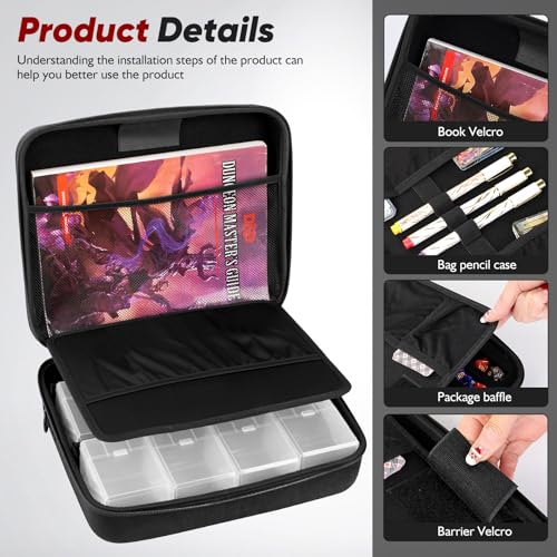 Card Deck Box with Portable Case,DnD RPG Organizer box Comes with 8 deck boxs, 4 model storage, and 4 dice storage (BLACK)