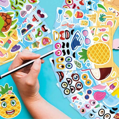 Summer Stickers, Make a Face Sticker, Hawaii Tropical Pool Beach Stickers | 24 Sheets Make Your Own Sticker with Pineapple Flamingo Beverage, Summer Holiday Party Favors - style: Summer