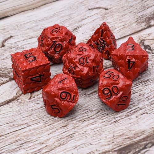 Dragon Scale Metal Dice Set-Dragon Claw,with Gift Metal Box for TTRPG Tabletop Gaming,Dungeon Masters,RPG Adventures(Red) - color: Red