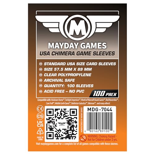Mayday Games USA Chimera Card Sleeves – 100 Pack, 57.5 x 89 mm, Super Clear 40 Micron Polypropylene, Acid-Free, PVC-Free – MDG-7044