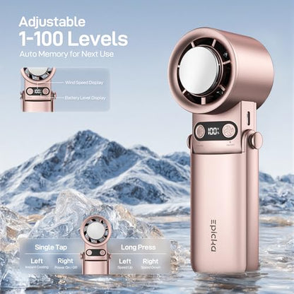 EPICKA Portable Handheld Fan with Ice Cooler - 25H Runtime, Rechargeable 6800mAh Personal Turbo Fan with Power Bank, Fast Charging, 0-100 Speed, Gifts for Women, Summer Travel Essentials, Rose Gold - color: Rose Gold