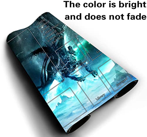 MTG Playmat, TCG Play Mat for RPG OCG 24 x 14 inches Trading Card Playmats with Storage Bag Smooth Rubber Surface Battle Game - color: Blue Dragon With Zones