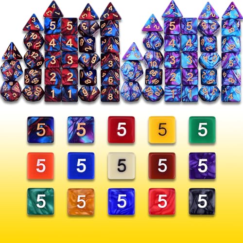 Extended Dice RPG Set | 15 x 31 Polyhedral Dice (465 Piece) for DND5E Tabletop Adventure Games (15 Colors - Classic) - color: 15 Colors - Classic