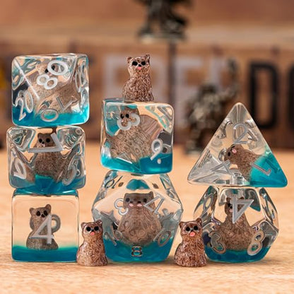 DND Resin Cat Dice Set, Red D&D Polyhedral Dice for Dungeons and Dragons RPG, MTG Role Playing Games D and D Dice 7pc D20 D12 D10 D8 D6 D4 for Ages 15 and Up - color: Cat3