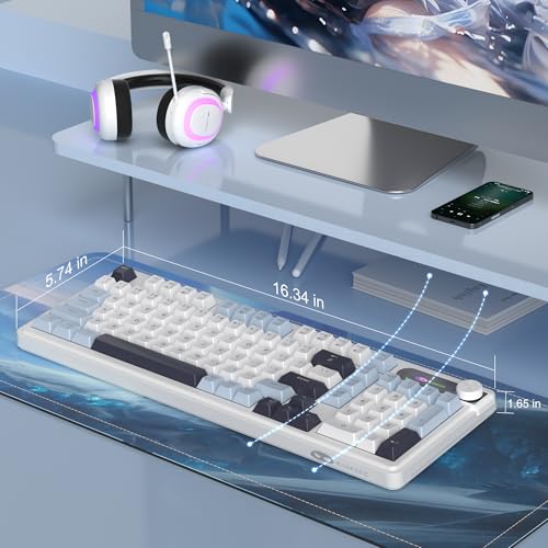 MageGee GK960 Wireless Keyboard, 98 Keys Tri-Mode BT/2.4G/Wired Membrane Gaming Keyboard, RGB Creamy Keyboard with Number Pad, Knob Control, 4000mAh Battery - Blue & White - color: Blue & White