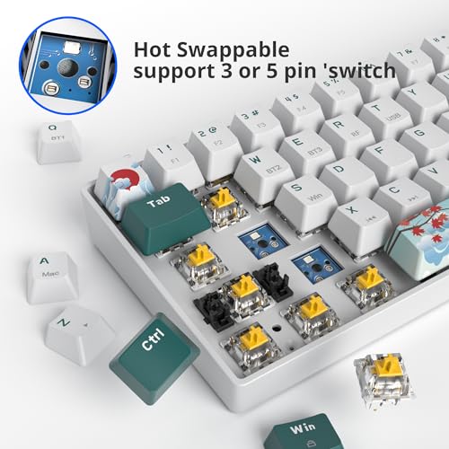 surmen Wireless 65% Mechanical Keyboard Hot Swappable, 68 Keys Bluetooth Gaming Keyboard with Quiet Linear Yellow Switch for PC Mac Gamer(Gateron Yellow, Forest 68) - color: Forest 68-Yellow Switch