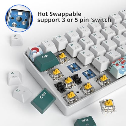 surmen Wireless 65% Mechanical Keyboard Hot Swappable, 68 Keys Bluetooth Gaming Keyboard with Quiet Linear Yellow Switch for PC Mac Gamer(Gateron Yellow, Forest 68) - color: Forest 68-Yellow Switch