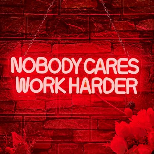 Allball Nobody Cares Work Harder Neon Sign, Motivational Neon Light USB Powered Lnspirational LED Neon Light Wall Art, for Office Study Room Or Gym Teen Bedroom Modern Decor(15.7 * 5.1 In) - color: Red2