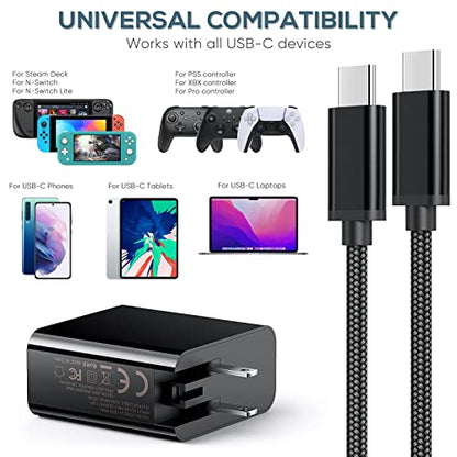 65W Switch 2 Charger for Nintendo Switch 2 2025/1/OLED/Steam Deck & Cable | Portable Foldable Plug AC Adapter & 6.6FT USB-C Cable for Switch2/1/OLED/Lite/ Steam Deck/ ROG Ally