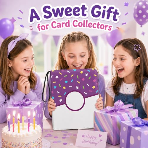 9 Pocket Card Binder 900 Card Holder Album, Purple Donut Trading Cards Holder Zipper Binder for Girl Teen Collection (Purple Donut, 900 Pocket) - color: Purple Donut, size: 900 Pocket
