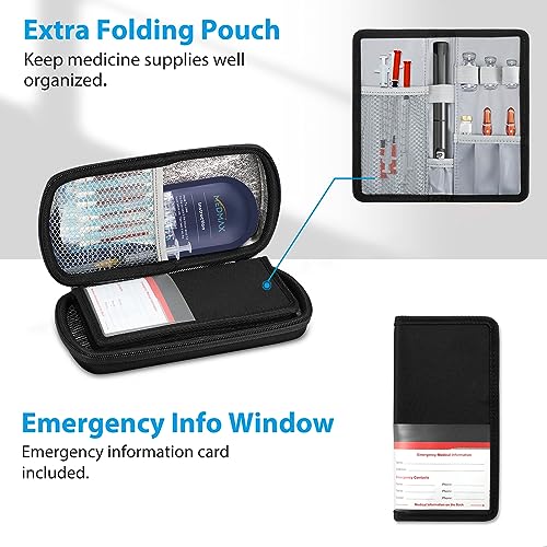 MEDMAX Hard Shell Insulin Cooler Travel Case with 2 Ice Pack, Shock Absorption Insulated Diabetic Medication Organizer Carrying Bag with Extra Pouch for Insulin Pen and Other Diabetic Supplies, Black - color: Black